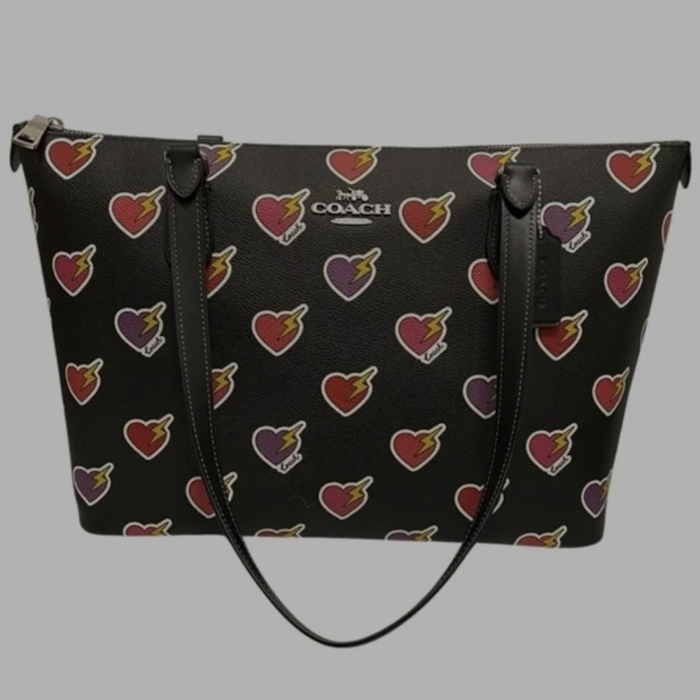 Coach Black Tote with Heart and Lightning Print